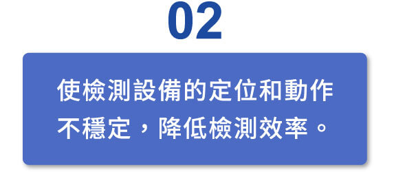 使檢測設備的定位和動作不穩定，降低檢測效率