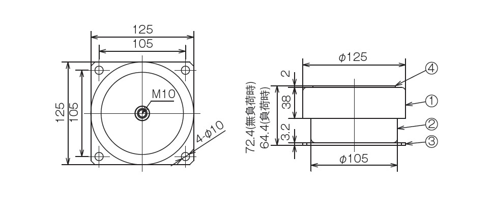 倉敷化工 除震腳座 Compo Mount 平面尺寸圖 KSC-60A ~ KSC-300A