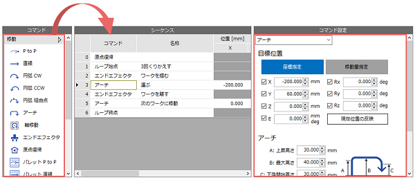 利用項目選擇即可編輯動作程式