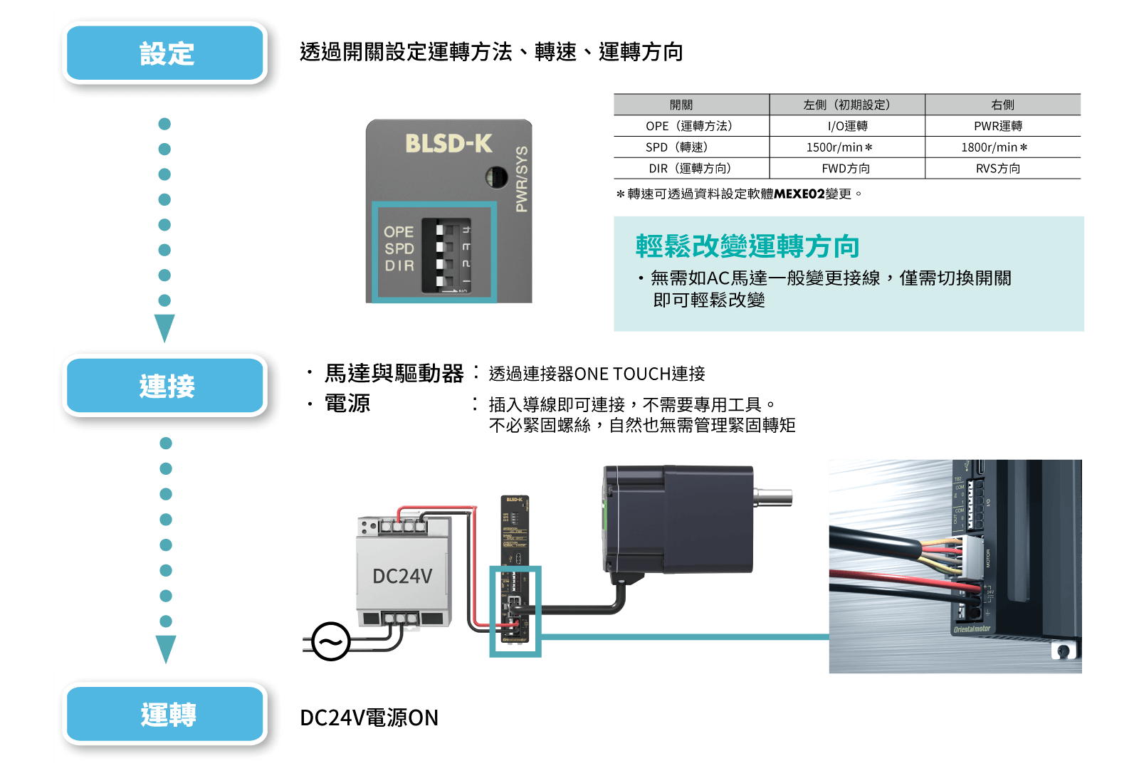 東方馬達 Oriental motor_無刷馬達_BLS_設定、連接和操作非常簡單