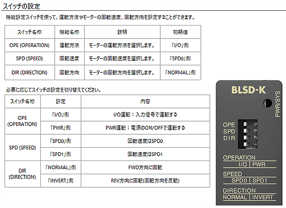 東方馬達 _無刷馬達_BLS_開關的設定