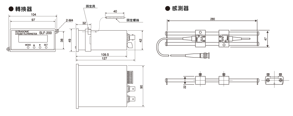 SONIC CORPORATION_ 超音波液體微流量計_ SLF-200系列 平面尺寸圖