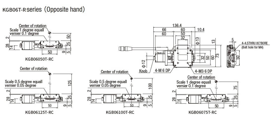 SURUGA SEIKI 駿河精機 _ 自動 1 軸傾角滑台 _ 平面尺寸圖 KGB06T-R series(Opposite hand)