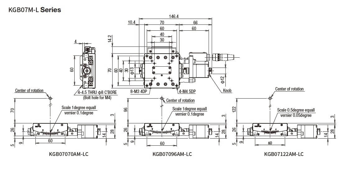 SURUGA SEIKI 駿河精機 _ 自動 1 軸傾角滑台 _ 平面尺寸圖 KGB07M-L series