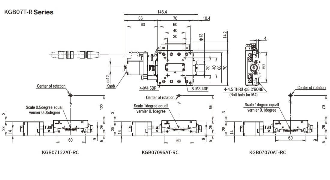 SURUGA SEIKI 駿河精機 _ 自動 1 軸傾角滑台 _ 平面尺寸圖 KGB07T-R series