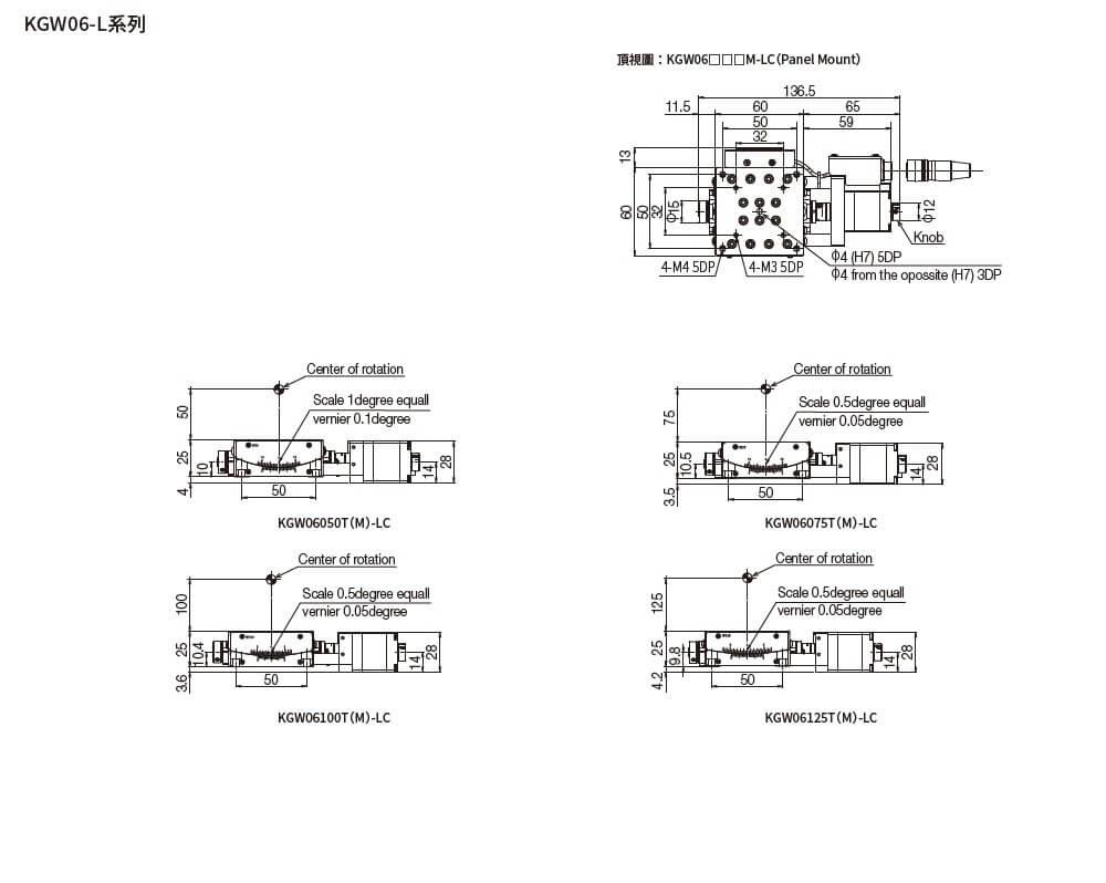 SURUGA SEIKI 駿河精機 _ 自動 1 軸傾角滑台 _ 平面尺寸圖 KGW06☐☐☐M-LC(Panel Mount)
