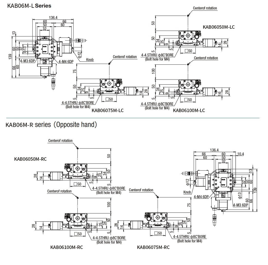 SURUGA SEIKI 駿河精機 _ 自動 2 軸傾角滑台 _ 平面尺寸圖 KAB06M-L series KAB06M-R series(Opposite hand)