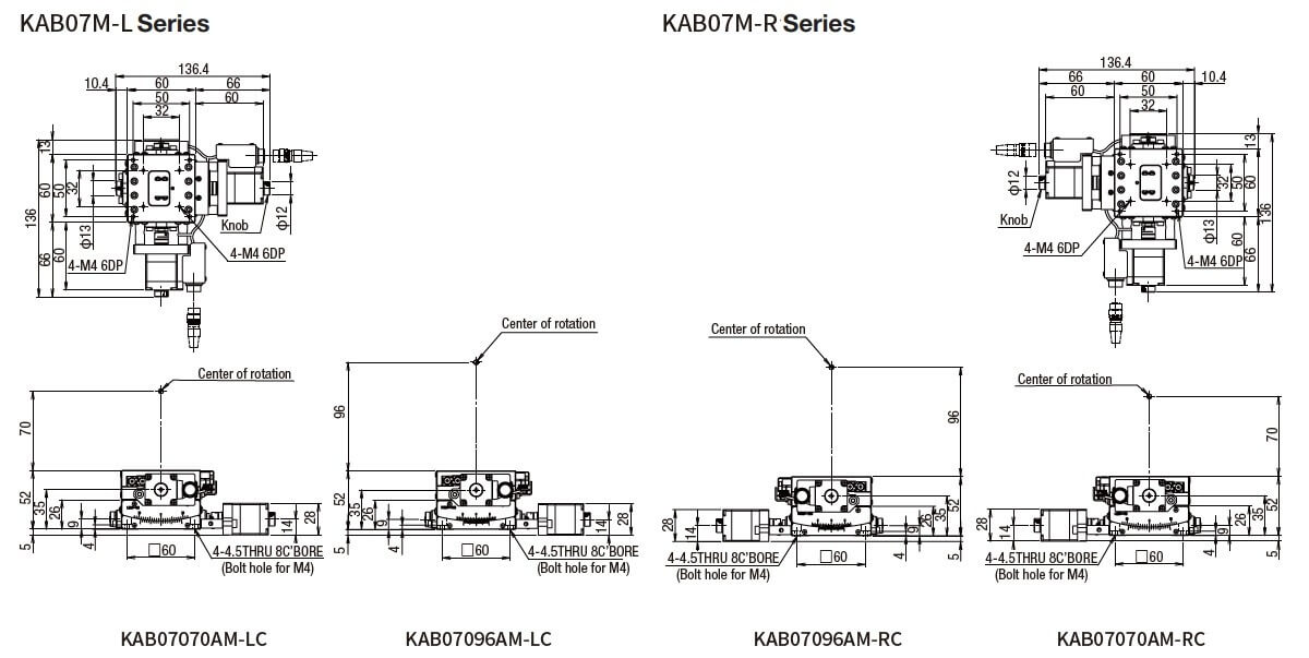 SURUGA SEIKI 駿河精機 _ 自動 2 軸傾角滑台 _ 平面尺寸圖 KAB07M-L series KAB07M-R series