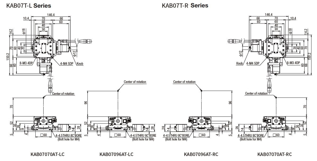 SURUGA SEIKI 駿河精機 _ 自動 2 軸傾角滑台 _ 平面尺寸圖 KAB07T-L series KAB07T-R series