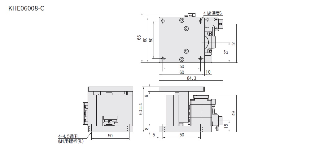 駿河精機 SURUGA SEIKI 自動水平面Z軸 KHE06008-C平面尺寸圖
