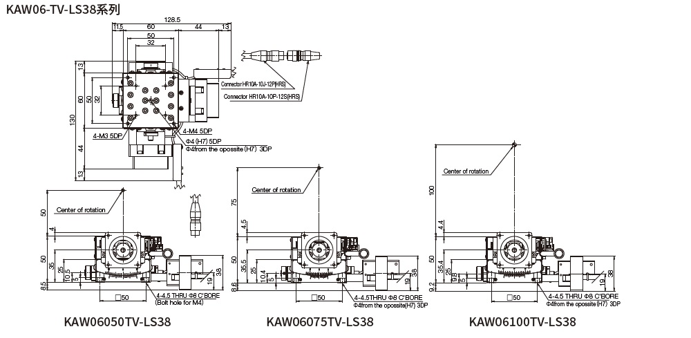 SURUGA SEIKI 駿河精機_ 無馬達傾角滑台　平面尺寸圖 KAW06V