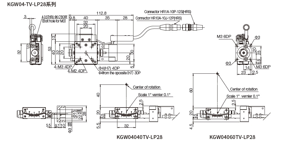 SURUGA SEIKI 駿河精機_ 無馬達傾角滑台　平面尺寸圖 KGW04V