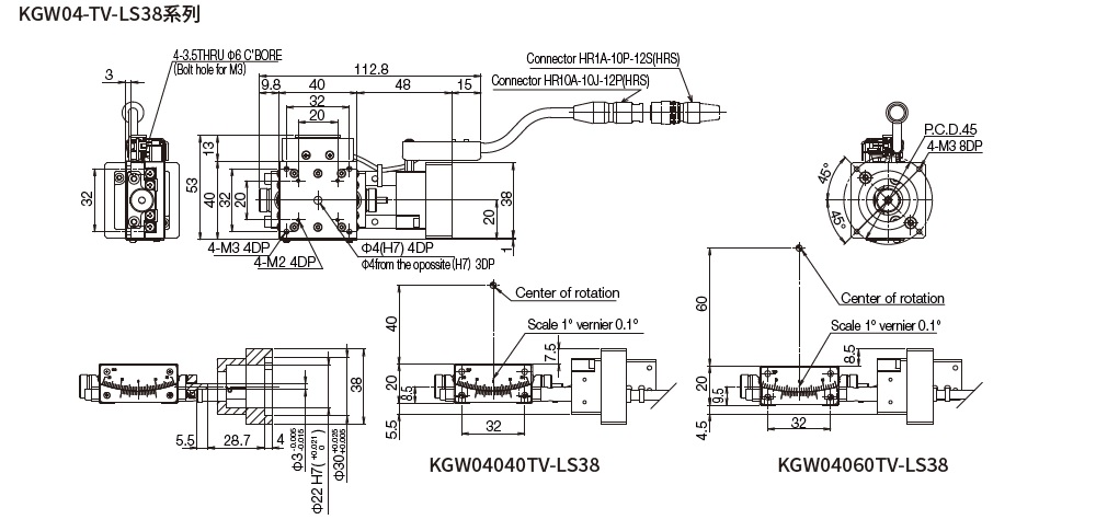 SURUGA SEIKI 駿河精機_ 無馬達傾角滑台　平面尺寸圖 KGW04V
