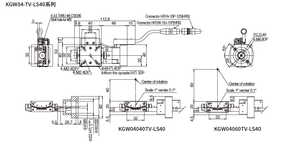 SURUGA SEIKI 駿河精機_ 無馬達傾角滑台　平面尺寸圖 KGW04V