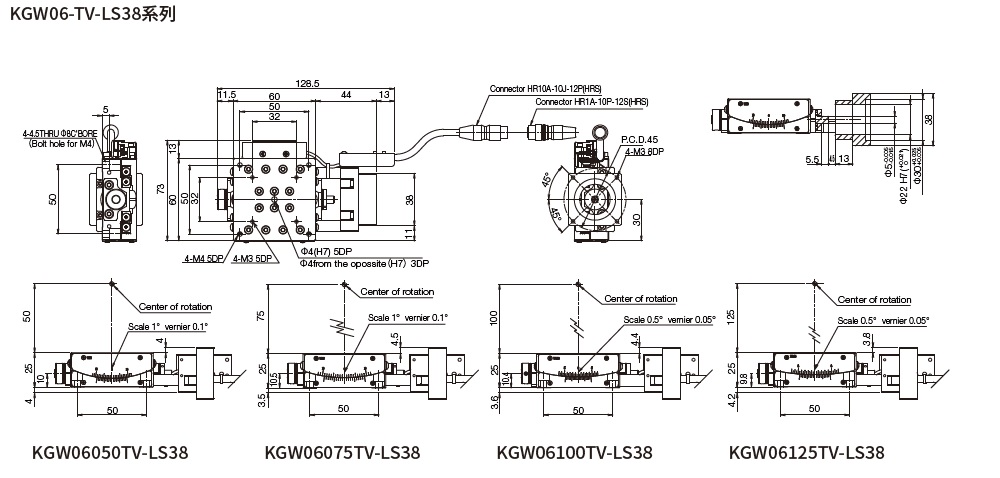 SURUGA SEIKI 駿河精機_ 無馬達傾角滑台　平面尺寸圖 KGW06V