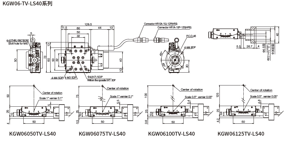 SURUGA SEIKI 駿河精機_ 無馬達傾角滑台　平面尺寸圖 KGW06V