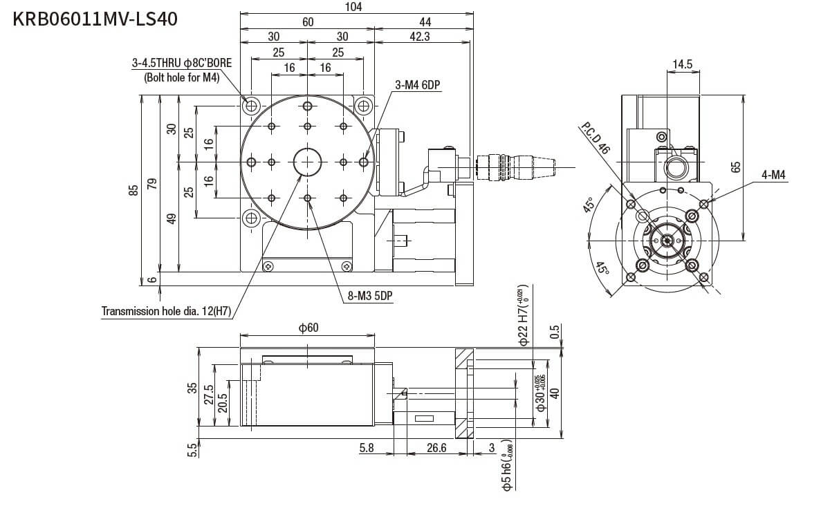 SURUGA SEIKI 駿河精機 _ 無馬達旋轉滑台 _ 平面尺寸圖 KRB06011MV-LS40