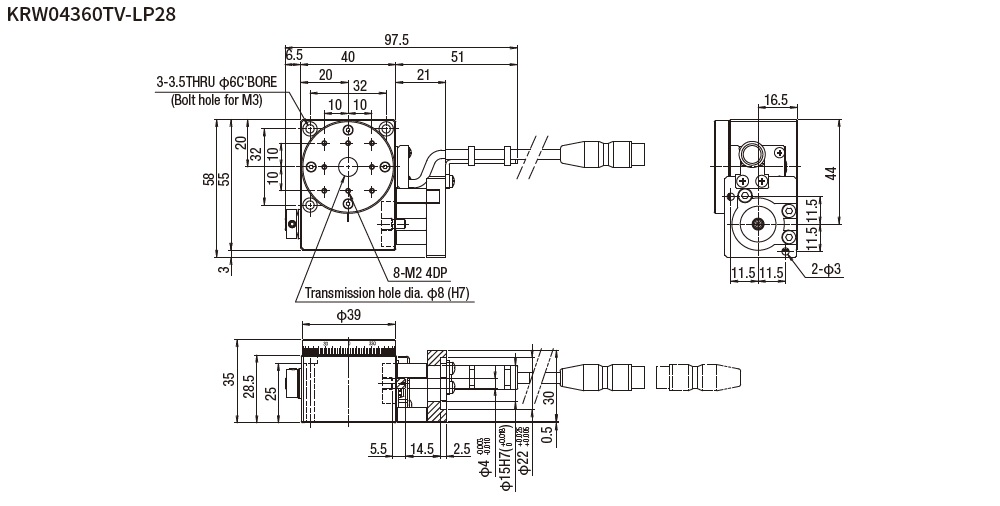 SURUGA SEIKI 駿河精機_ 無馬達旋轉滑台　平面尺寸圖 KRW04360V