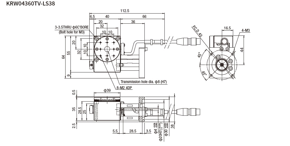 SURUGA SEIKI 駿河精機_ 無馬達旋轉滑台　平面尺寸圖 KRW04360V