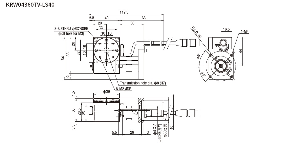 SURUGA SEIKI 駿河精機_ 無馬達旋轉滑台　平面尺寸圖 KRW04360V