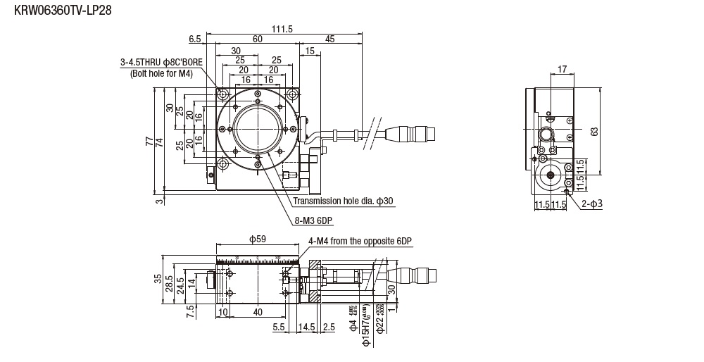 SURUGA SEIKI 駿河精機_ 無馬達旋轉滑台　平面尺寸圖 KRW06360V
