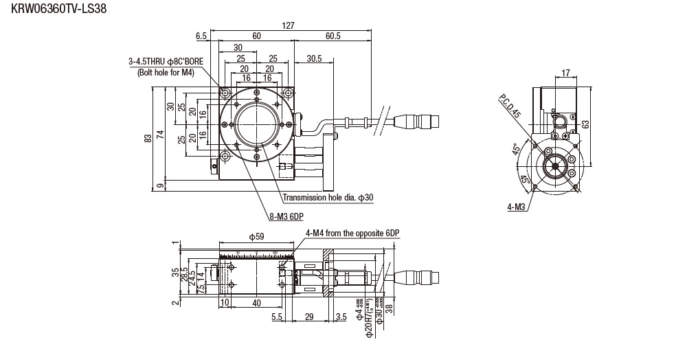 SURUGA SEIKI 駿河精機_ 無馬達旋轉滑台　平面尺寸圖 KRW06360V