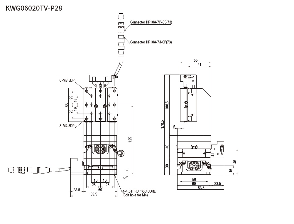SURUGA SEIKI 駿河精機_ 無馬達XYZ軸　平面尺寸圖 KWG06020V
