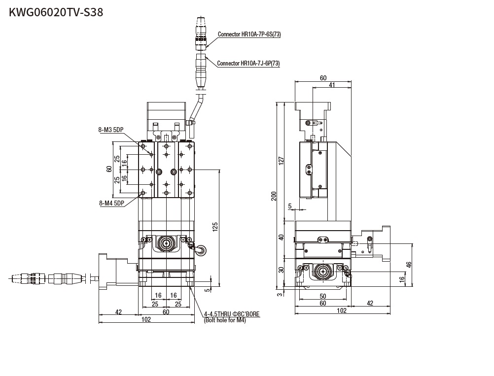 SURUGA SEIKI 駿河精機_ 無馬達XYZ軸　平面尺寸圖 KWG06020V