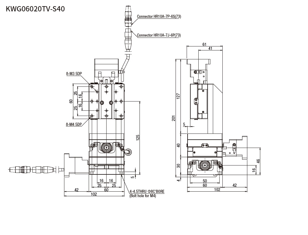 SURUGA SEIKI 駿河精機_ 無馬達XYZ軸　平面尺寸圖 KWG06020V
