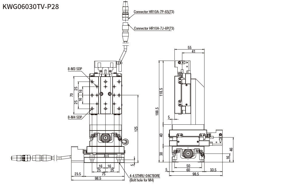 SURUGA SEIKI 駿河精機_ 無馬達XYZ軸　平面尺寸圖 KWG06030V