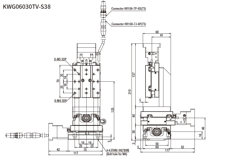 SURUGA SEIKI 駿河精機_ 無馬達XYZ軸　平面尺寸圖 KWG06030V