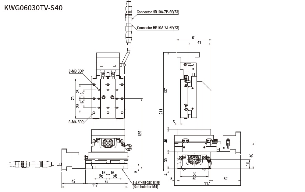 SURUGA SEIKI 駿河精機_ 無馬達XYZ軸　平面尺寸圖 KWG06030V