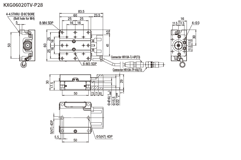 SURUGA SEIKI 駿河精機_ 無馬達X軸 平面尺寸圖 KXG06020V