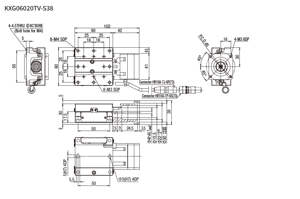 SURUGA SEIKI 駿河精機_ 無馬達X軸 平面尺寸圖 KXG06020V