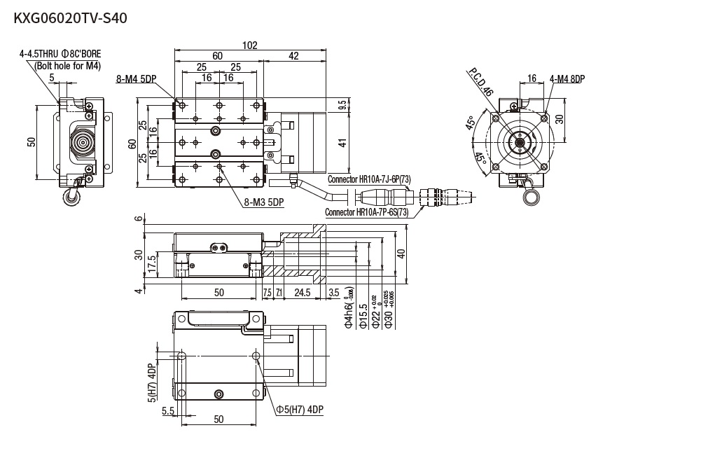 SURUGA SEIKI 駿河精機_ 無馬達X軸 平面尺寸圖 KXG06020V