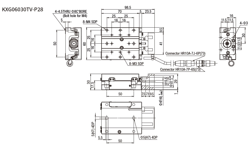 SURUGA SEIKI 駿河精機_ 無馬達X軸 平面尺寸圖 KXG06030V