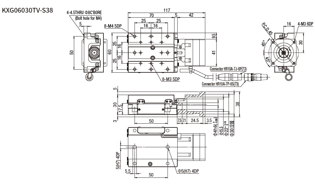 SURUGA SEIKI 駿河精機_ 無馬達X軸 平面尺寸圖 KXG06030V