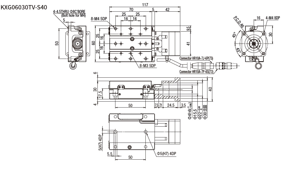 SURUGA SEIKI 駿河精機_ 無馬達X軸 平面尺寸圖 KXG06030V