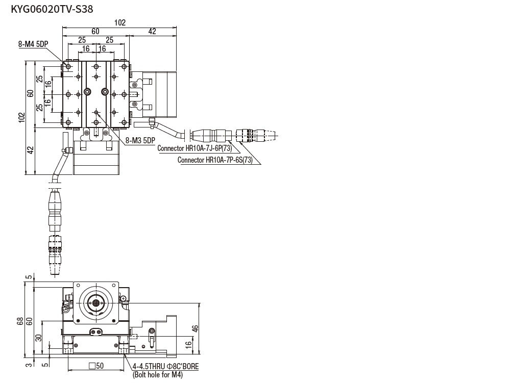 SURUGA SEIKI 駿河精機_ 無馬達XY軸　平面尺寸圖 KYG06020V