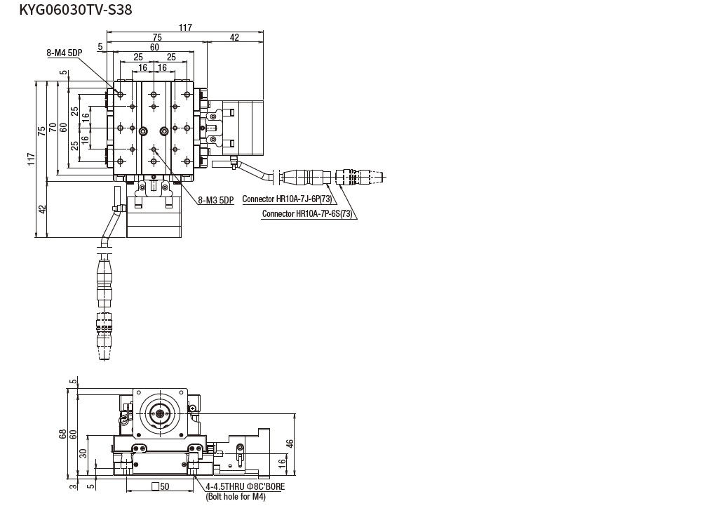 SURUGA SEIKI 駿河精機_ 無馬達XY軸　平面尺寸圖 KYG06030V