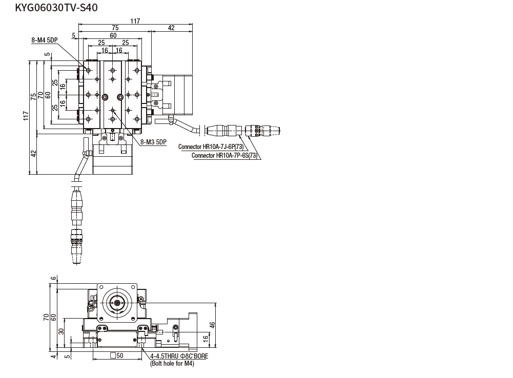SURUGA SEIKI 駿河精機_ 無馬達XY軸　平面尺寸圖 KYG06030V