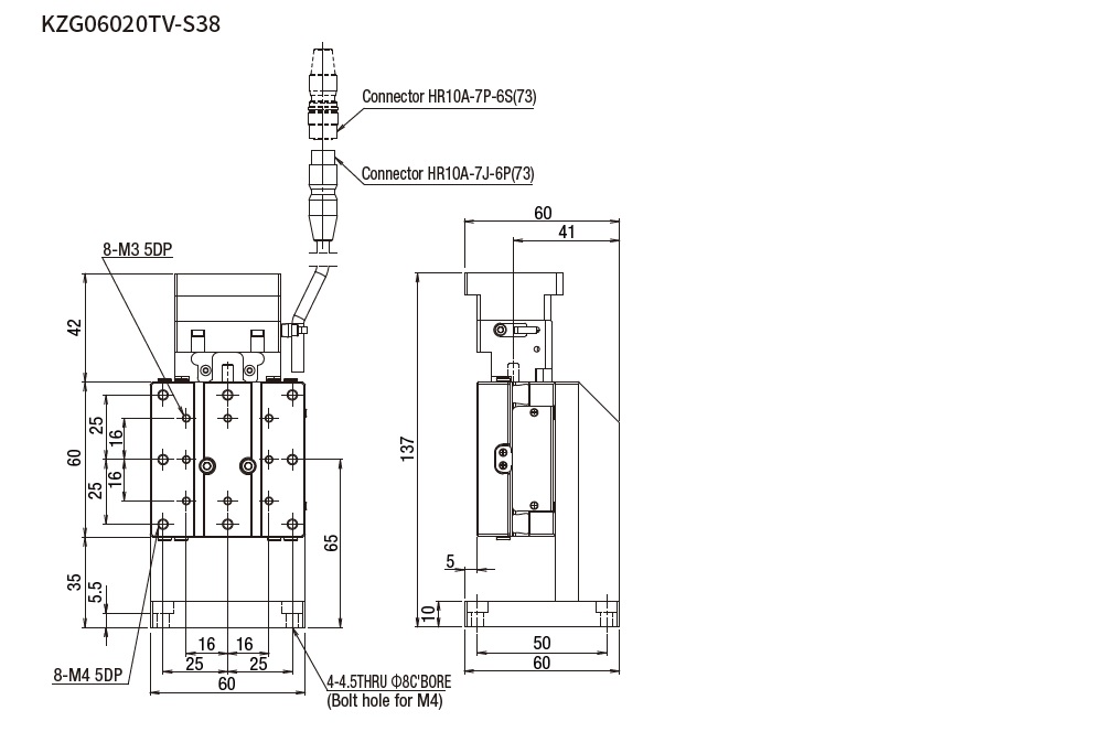 SURUGA SEIKI 駿河精機_ 無馬達Z軸　平面尺寸圖 KZG06020V