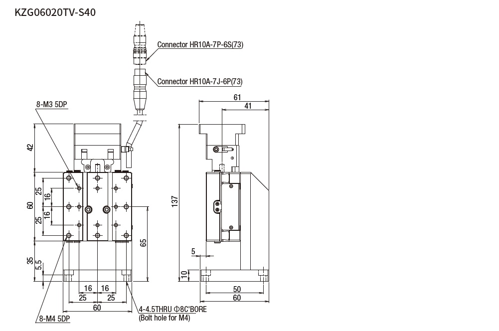 SURUGA SEIKI 駿河精機_ 無馬達Z軸　平面尺寸圖 KZG06020V