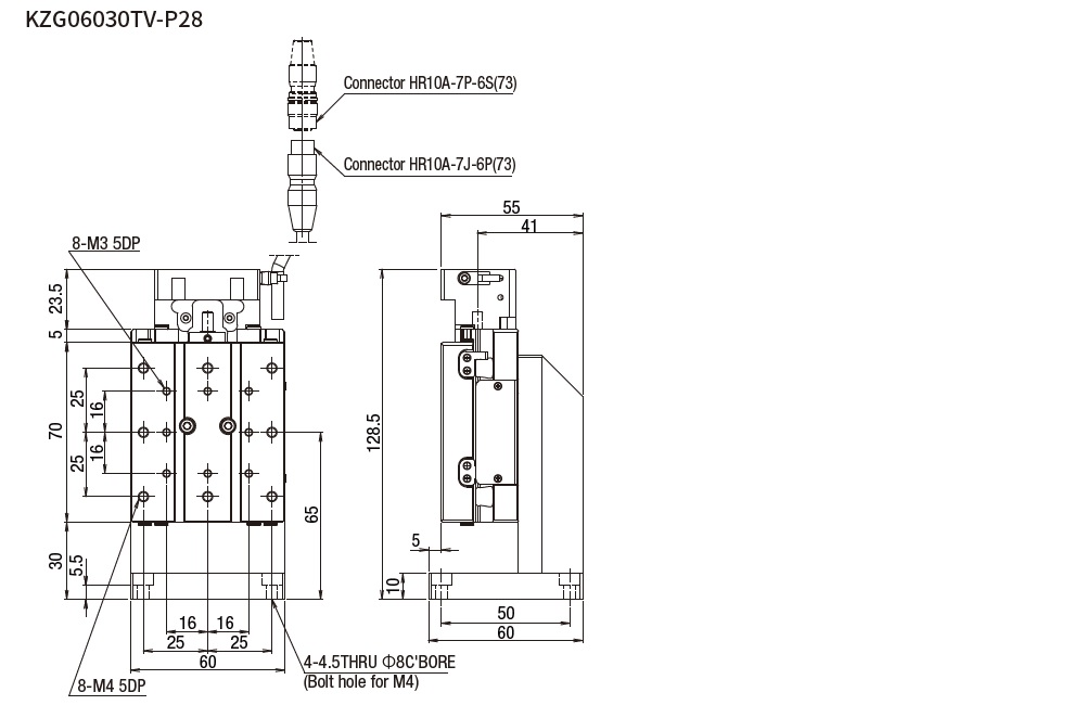 SURUGA SEIKI 駿河精機_ 無馬達Z軸　平面尺寸圖 KZG06030V