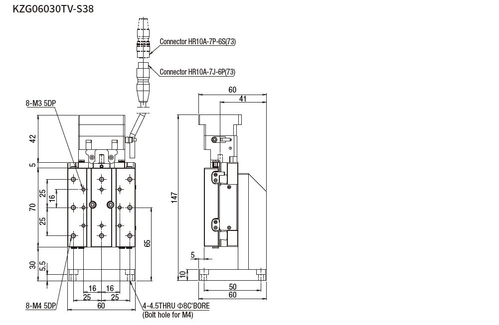 SURUGA SEIKI 駿河精機_ 無馬達Z軸　平面尺寸圖 KZG06030V