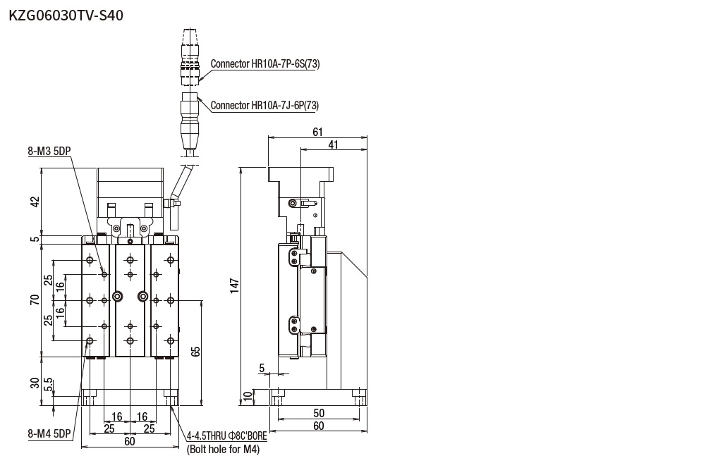 SURUGA SEIKI 駿河精機_ 無馬達Z軸　平面尺寸圖 KZG06030V