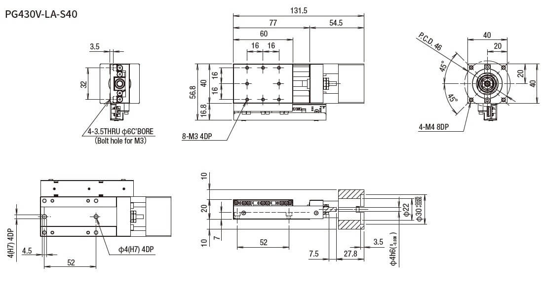 SURUGA SEIKI 駿河精機 _ 無馬達式滑台 _ 平面尺寸圖 PG430V-LA-S40