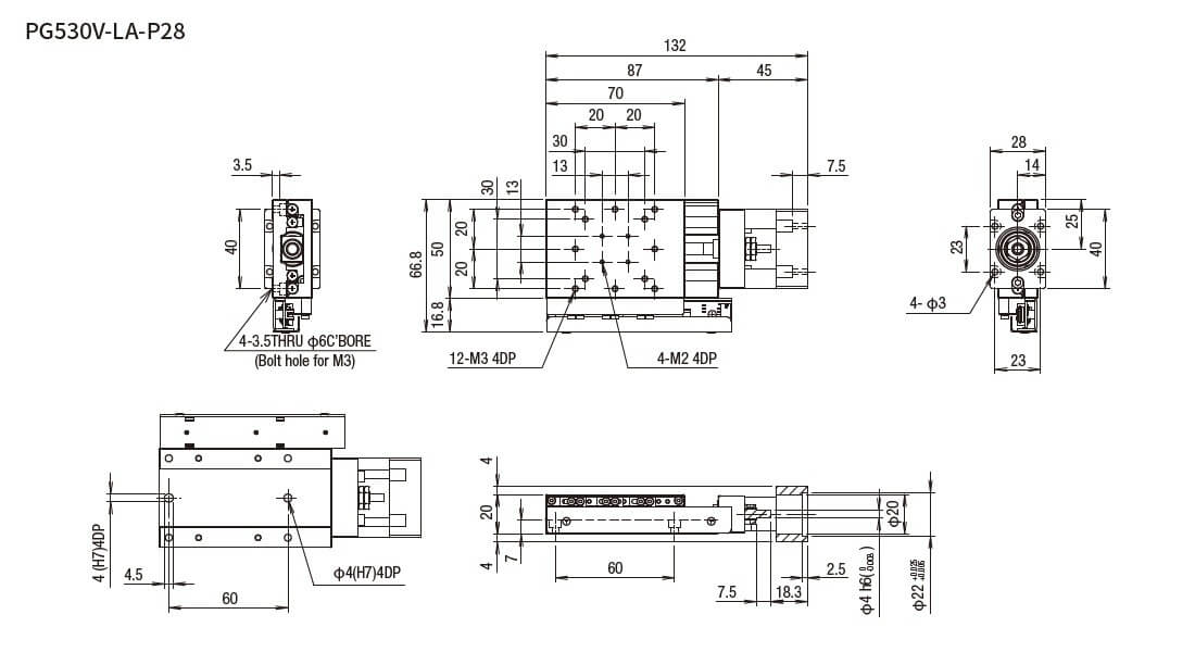  SURUGA SEIKI 駿河精機 _ 無馬達式滑台 _ 平面尺寸圖 PG530V-LA-P28