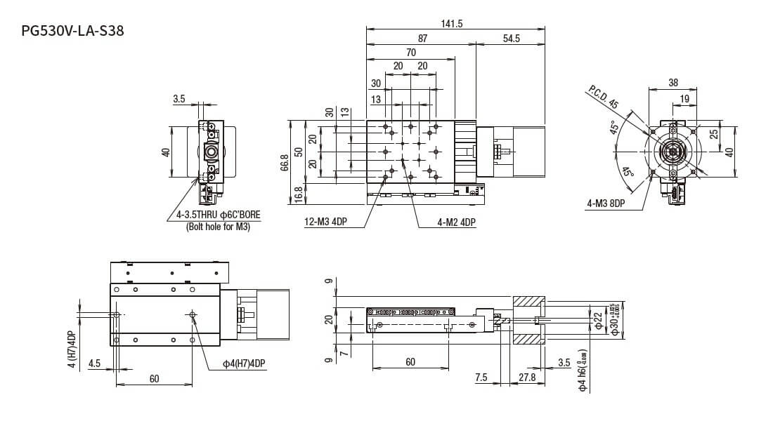 SURUGA SEIKI 駿河精機 _ 無馬達式滑台 _ 平面尺寸圖 PG530V-LA-S38