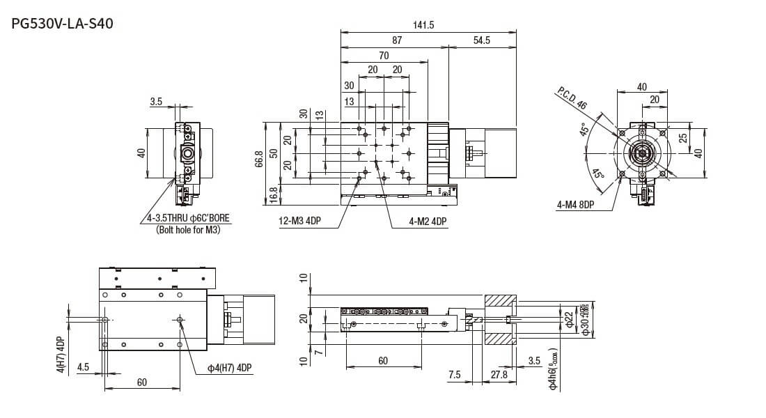 SURUGA SEIKI 駿河精機 _ 無馬達式滑台 _ 平面尺寸圖 PG530V-LA-S40